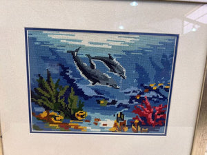 Knitted Dolphins in the Reef Framed Art (Width: 48cm)(Height: 42cm)