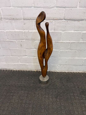 Wooden Abstract Sculpture with Steel Base 86cm tall