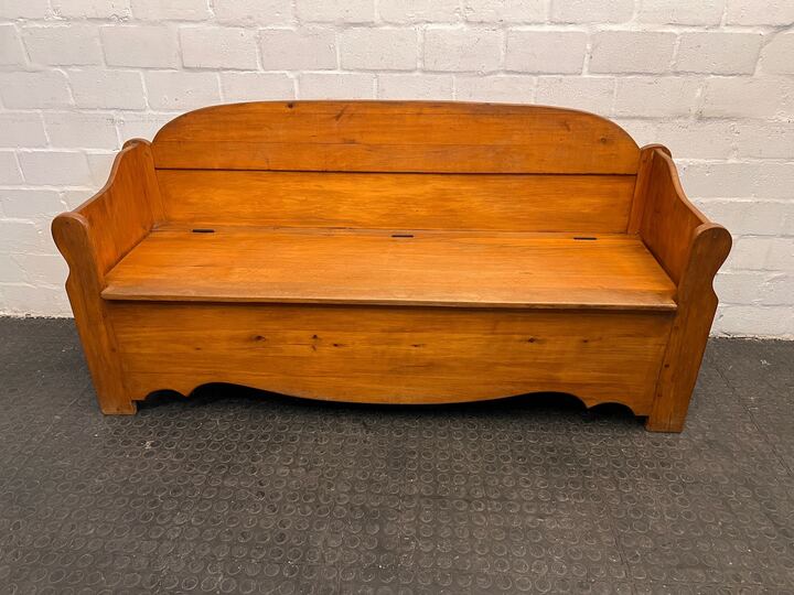 Wooden 19th Century Danish Styled Bench with Storage Compartment (Minor Wood Crack)