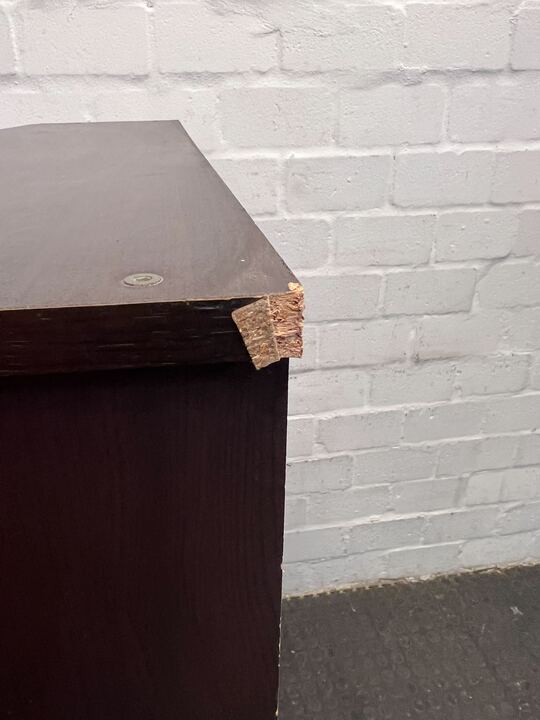 Dark Brown Wooden Sleek Computer Desk (Chipped & Scratched Wood) (Width: 90cm)(Height: 132cm) - PRICE DROP