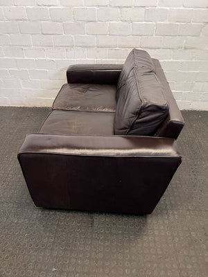 Dark Brown Leather Two Seater Couch (Scratches/Wear)