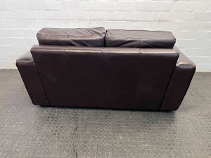 Dark Brown Leather Two Seater Couch (Scratches/Wear)