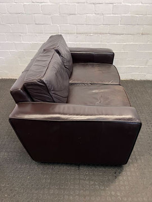 Dark Brown Leather Two Seater Couch (Scratches/Wear)