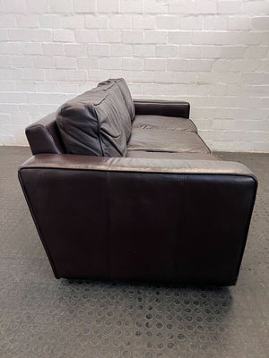 Black Leather Three Seater Comfy Couch (Scratched)