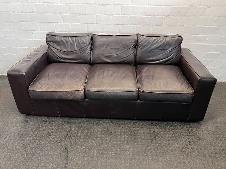 Black Leather Three Seater Comfy Couch (Scratched)