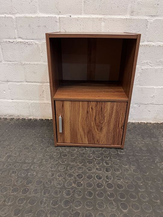 Walnut Patterned Wooden Side Table with Cabinet (Width: 36cm)(Height: 55cm)