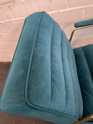 GrandGold Turquoise Velvet One Seater Couch (Few Marks)