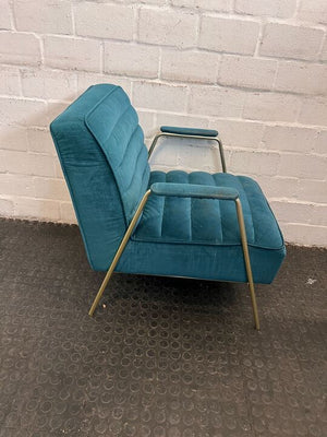 GrandGold Turquoise Velvet One Seater Couch (Few Marks)