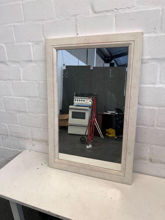 Thick White Wooden Framed Mirror (Width: 60cm)(Height: 90cm)