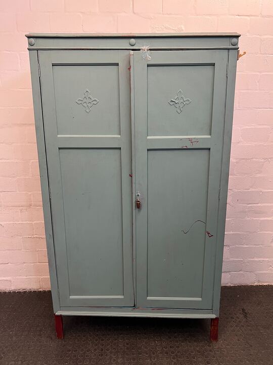 Gray Blue French Styled Wooden Cupboard with Coat Racks (One Damaged) (Width: 107cm)(Height: 185cm)