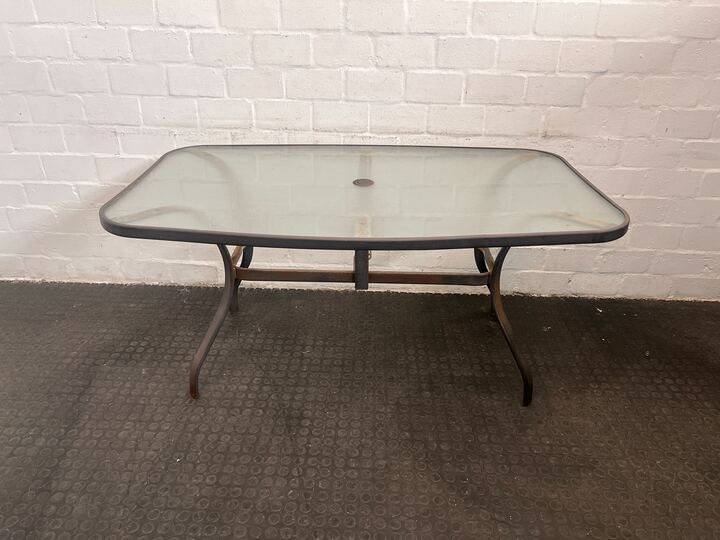 Outdoor Steel Framed Glass Top Table (Width: 151cm)(Height: 71cm)