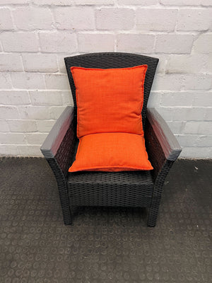 Dark Gray Woven One Seater Patio Couch with Orange Cushion