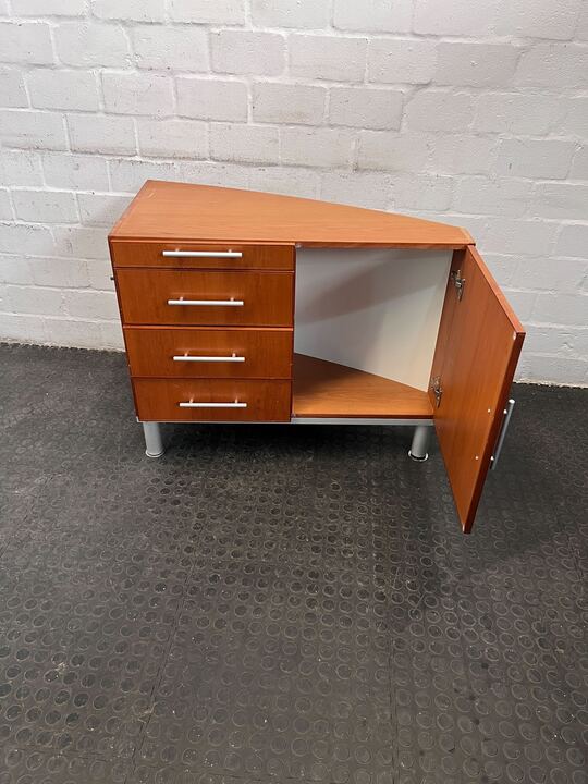 Light Wooden Four Drawer Corner Hoop Cupboard (Width: 90cm)(Height: 72cm) - REDUCED