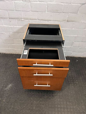 Light Brown Three Drawer Steel Handled Cupboard (Top Missing) (Width: 50cm)(Height: 71cm)