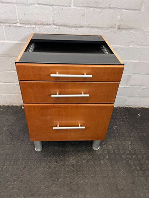 Light Brown Three Drawer Steel Handled Cupboard (Top Missing) (Width: 50cm)(Height: 71cm)