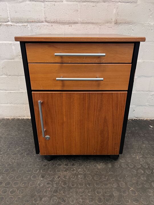 Light Brown Modern Walnut Coloured Two Drawer Cupboard with Cabinet (Width: 52cm)(Height: 68cm)