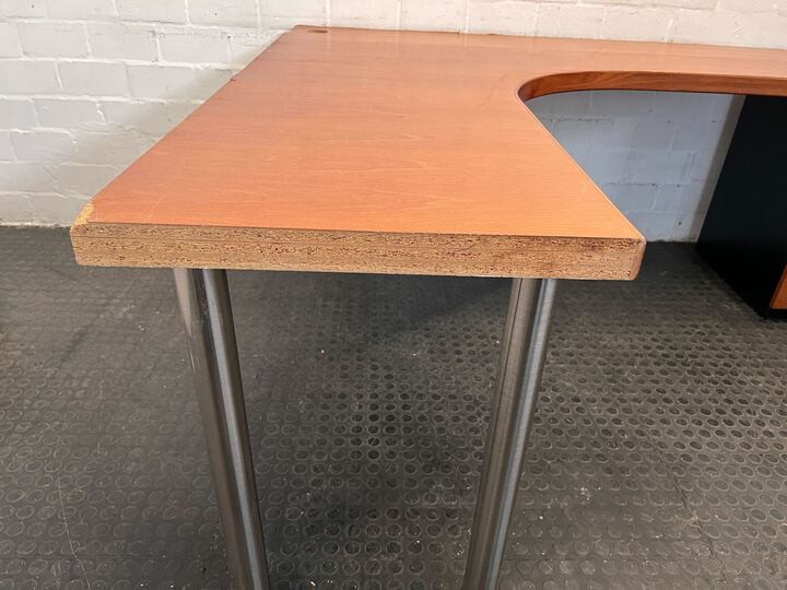 Light Brown L-Shape Wooden Desk with Three Drawer Credenza (Width: 190cm)(Height: 77cm) - PRICE DROP