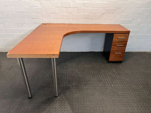 Light Brown L-Shape Wooden Desk with Three Drawer Credenza (Width: 190cm)(Height: 77cm)