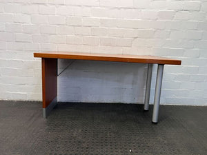 Light Brown L Shape Steel Framed Desk with Paint Marks (Width: 150cm)(Height: 76cm)