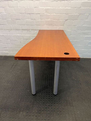 Light Brown L Shape Steel Framed Desk with Paint Marks (Width: 150cm)(Height: 76cm)