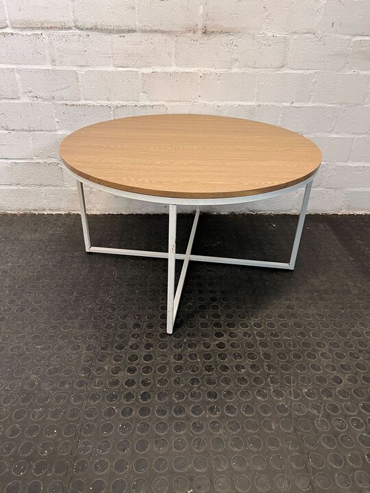 Round Wooden Top Steel Framed Coffee Table (Width: 81cm)(Height: 46cm)