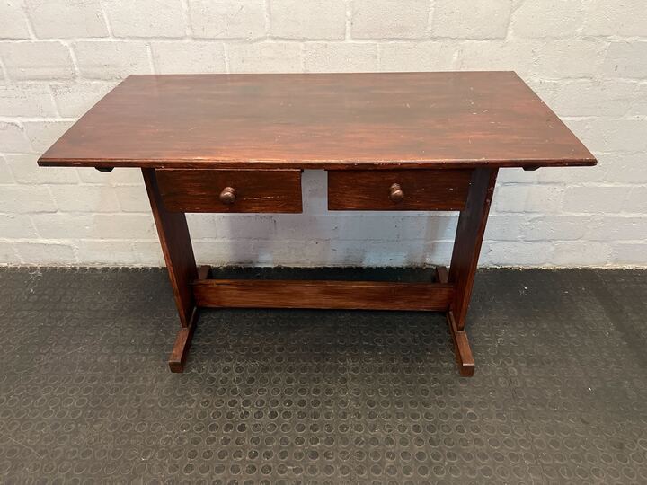 Oak 1890s Styled Two Drawer Wooden Desk (Width: 119cm)(Height: 78cm)