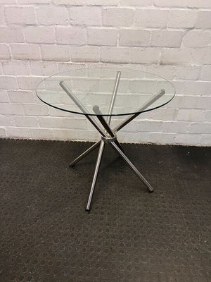 Modern Classy Round Glass Table with Steel Legs (Width: 80cm)(Height: 74cm)