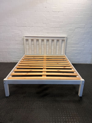 Queen Size White Wooden Bed Base (with Headboard)