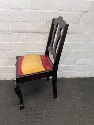 Dark Ball & Claw Imbuia Wooden Dining Chair (Red Seat Torn)