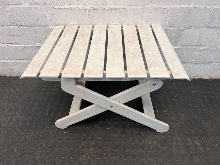 White MidCentury Styled Foldable Outdoor Garden Table (One Broken Plank)(Width: 65cm)(Height: 39cm)