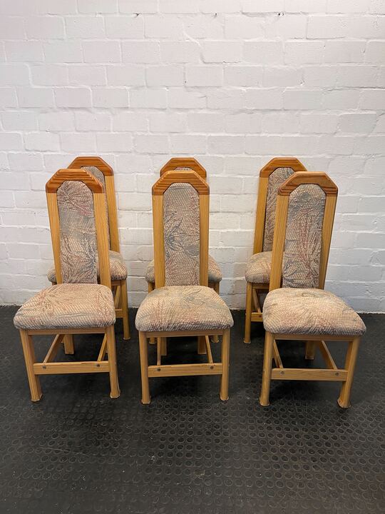 MidCentury Styled Wooden Dining Chair with Patterned Fabric Seating - PRICE DROP - 2ndhandwarehouse.com