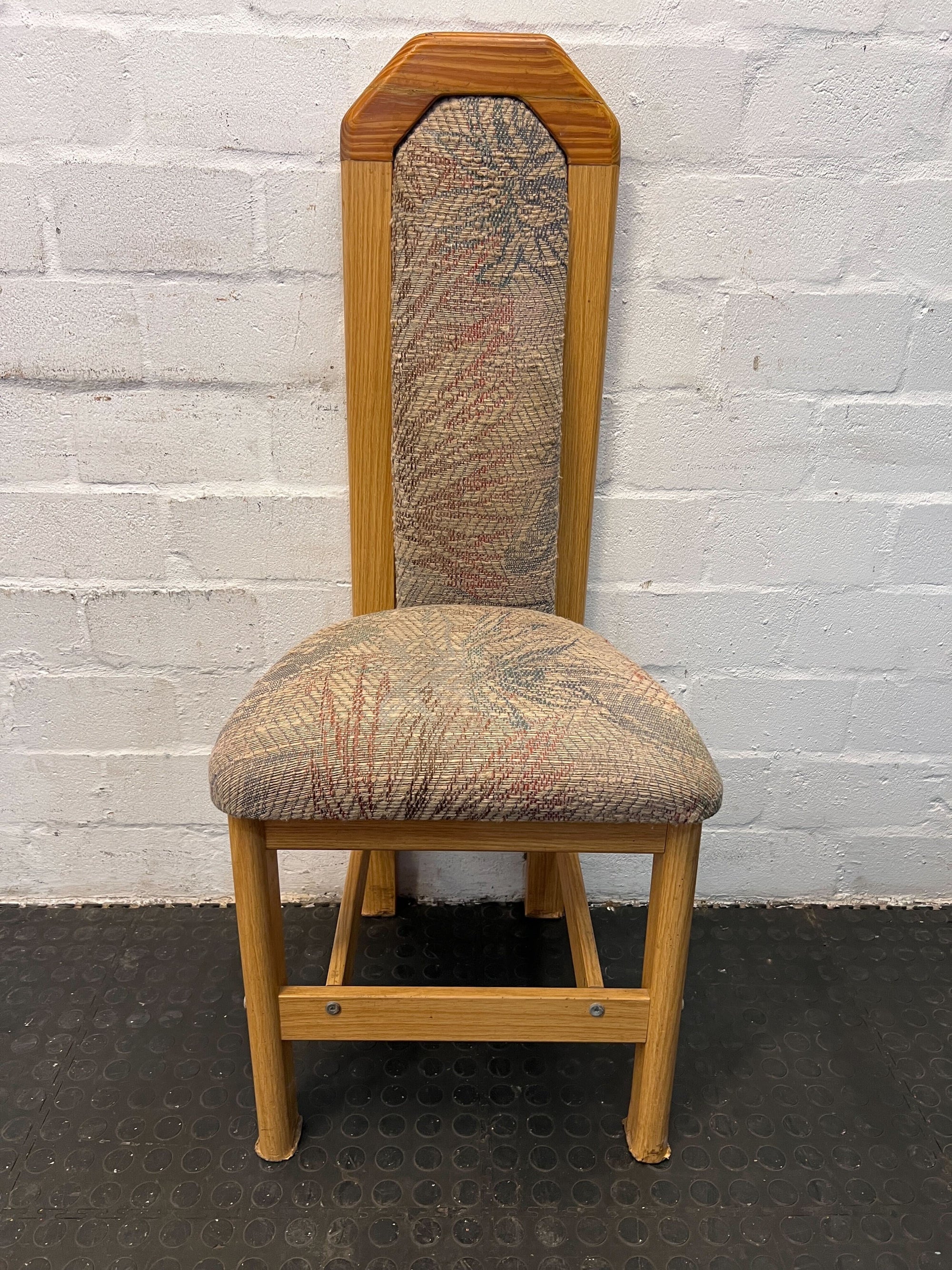 MidCentury Styled Wooden Dining Chair with Patterned Fabric Seating