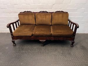 MidCentury Dark Wood Ball & Claw Three Seater Imbuia Couch