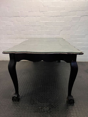 Dark Wooden Ball & Claw Eight Seater Dining Table with Glass Top (Width: 184cm)(Height: 78cm)