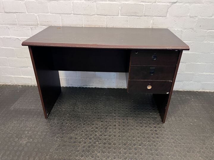 Dark Brown Three Drawer Office Desk (Missing Handle) (Width: 120cm)(Height: 78cm)