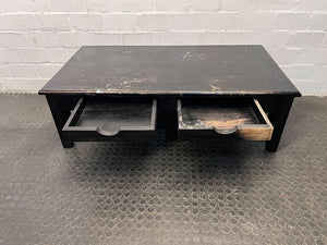 Dark Wooden Cocktail Coffee Table with Two Drawers (Quite Scratched)(Width:  130cm)(Height: 42cm)