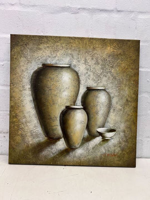 Three Potted Painted from a Carved View by T. Mike Painting (Width: 61cm)(Height: 61cm)