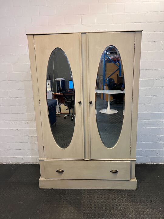 Victorian Styled White Wooden Wardrobe with Two Mirrors (Width: 122cm)(Height: 190cm)