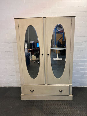 Victorian Styled White Wooden Wardrobe with Two Mirrors (Width: 122cm)(Height: 190cm)