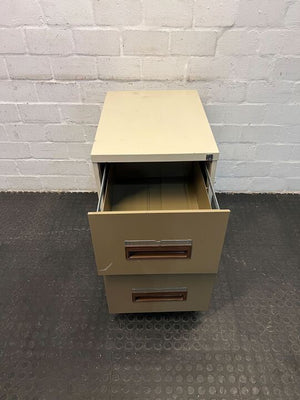 Steel Beige Two Drawer Filing Cabinet with Brown Plastic Handles (Paint Scratched) (Width: 63cm)(Height: 72cm)