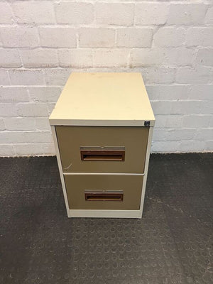 Steel Beige Two Drawer Filing Cabinet with Brown Plastic Handles (Paint Scratched) (Width: 63cm)(Height: 72cm)