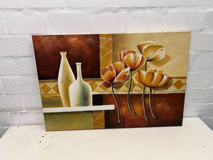 Amphora La Nora with the Sunset Flowers by B. Lopez Painting (Width: 61cm)(Height: 92cm)