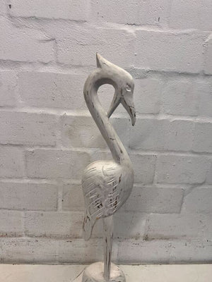 White Wood Sculpted Flamingo Ornament (Slight Neck Crack)