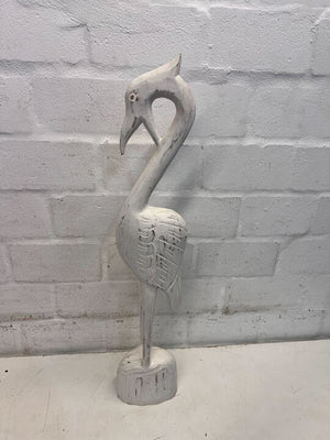 White Wood Sculpted Flamingo Ornament (Slight Neck Crack)