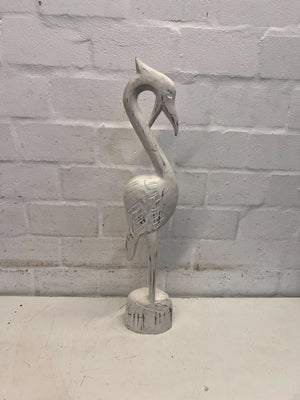 White Wood Sculpted Flamingo Ornament (Slight Neck Crack)