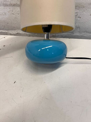 Turquoise Potted Base Cream Shaded Electric Lamp