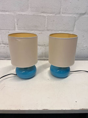 Turquoise Potted Base Cream Shaded Electric Lamp