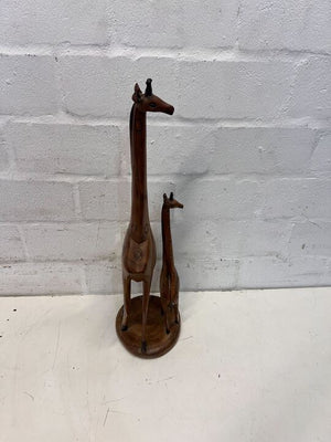 Hand Carved Wooden Giraffe Mother & Child