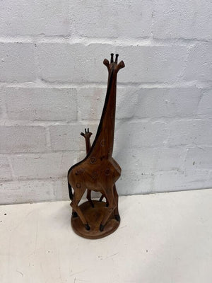 Hand Carved Wooden Giraffe Mother & Child