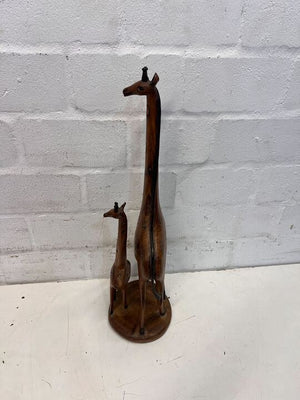 Hand Carved Wooden Giraffe Mother & Child